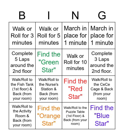 WALKING/ROLLING WHEELCHAIR BINGO Card