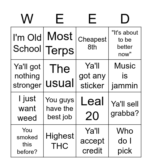 Black Market Bingo Card