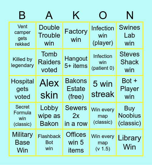 Bakon Champ Bingo Card
