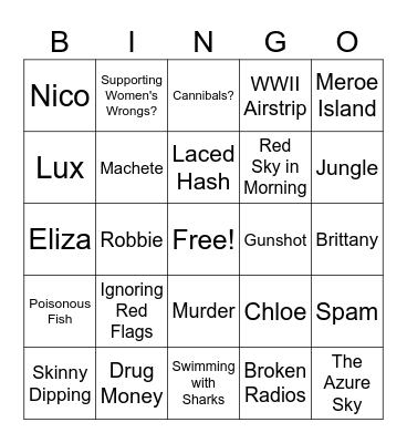 Reckless Girls Bingo Card