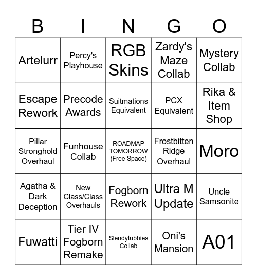 Roadmap Bingo Card