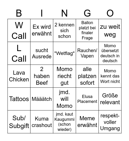 Kuma Bingo Card