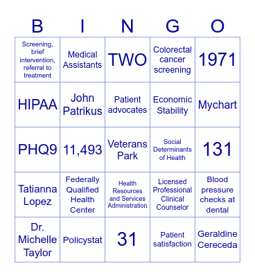 HEALTH CENTER WEEK Bingo Card