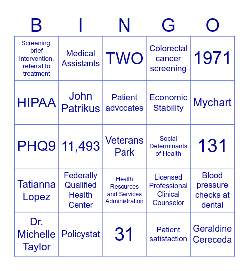 HEALTH CENTER WEEK Bingo Card