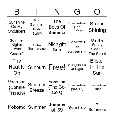 Summer Isn't Over Yet! Bingo Card