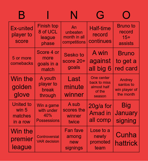United Bingo challenge Bingo Card
