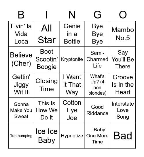 90s Bingo Card