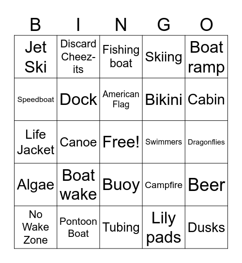 Lake Bingo Card