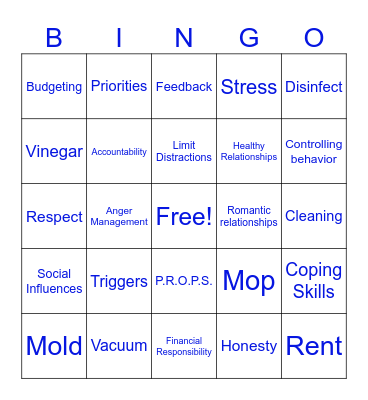 Life Skills BINGO Card