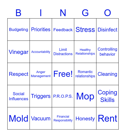 Life Skills BINGO Card