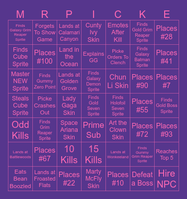 Picke's Bingo Night! Bingo Card