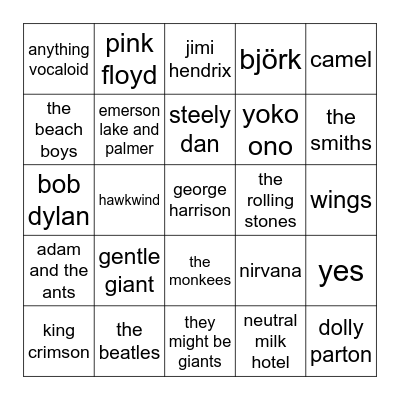 SETH MUSIC BINGO Card
