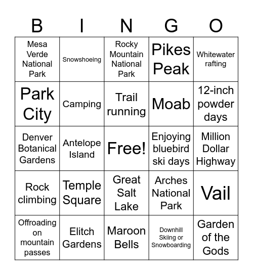 High Altitude Alliance Bingo Card