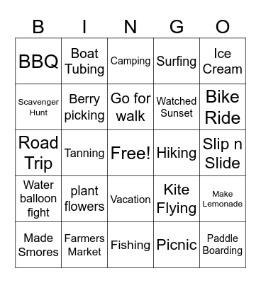 Summer Bingo Card