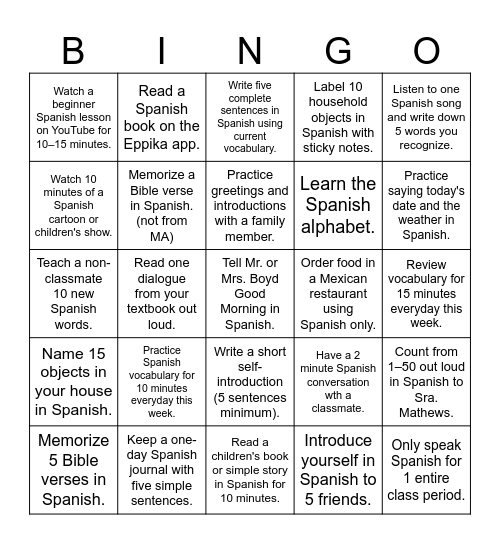 Untitled Bingo Card
