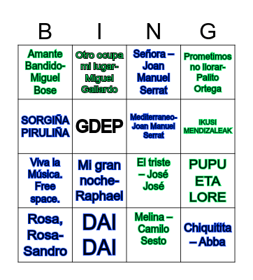 Bingo Musical Bingo Card
