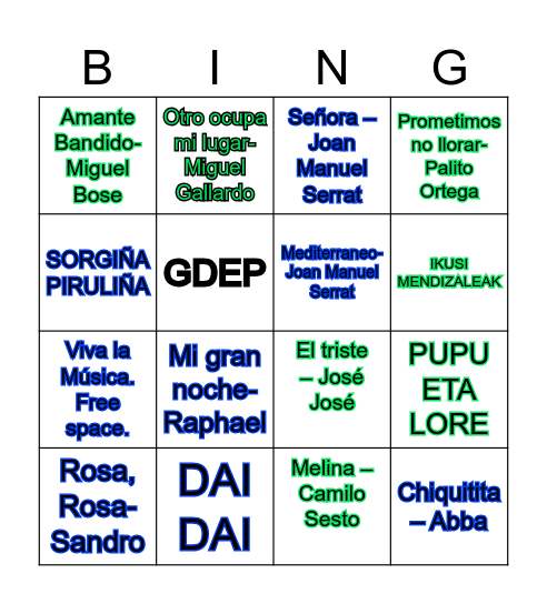 Bingo Musical Bingo Card