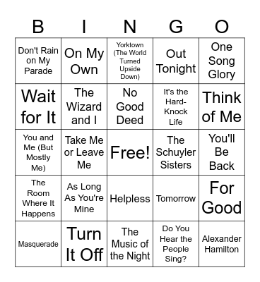 (a) Musicals Rd 1 Bingo Card