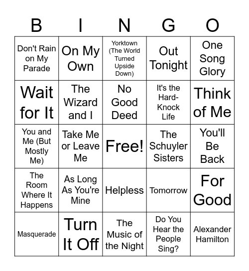 (a) Musicals Rd 1 Bingo Card