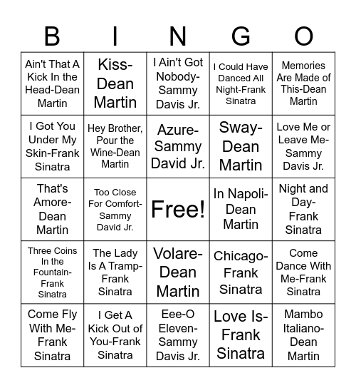 Rat Pack Bingo Card