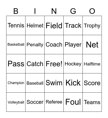 Sports Bingo Card