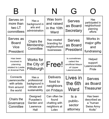 LT Board Member Bingo Card
