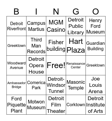 Detroit Themed Bingo Card