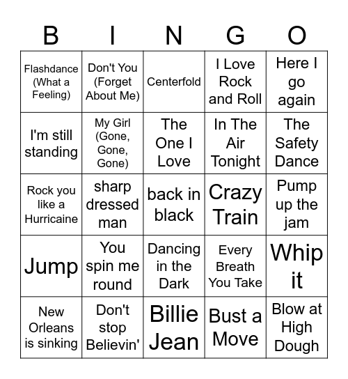 Best of the 80's Bingo Card