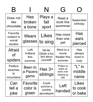 Get to Know You Bingo Card