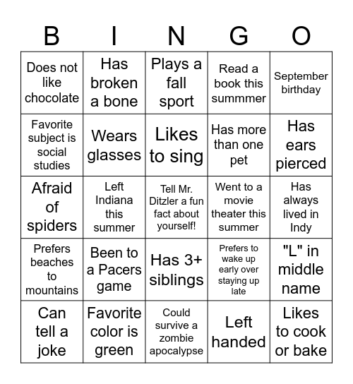 Get to Know You Bingo Card