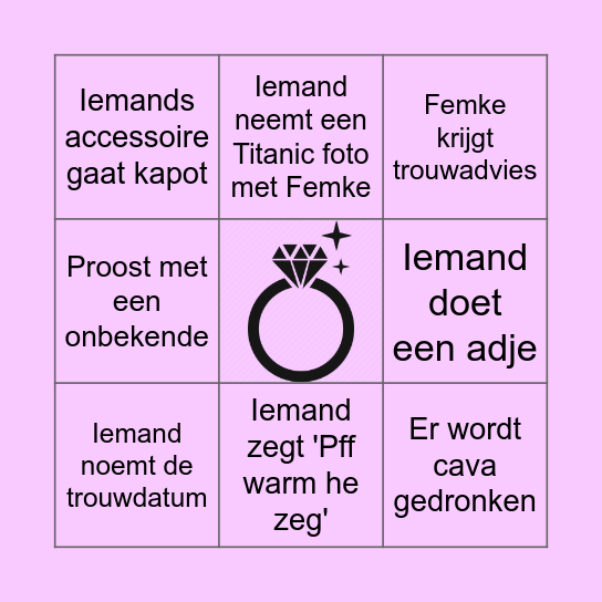 Vrijgezellen Femke Bingo Card