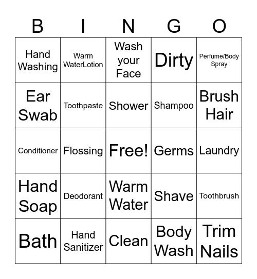 Daily Personal Hygiene Bingo Card