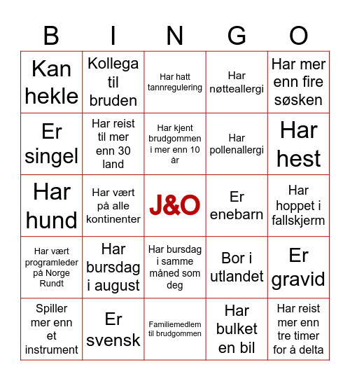 Finn en gjest og få underskrift! Bingo Card