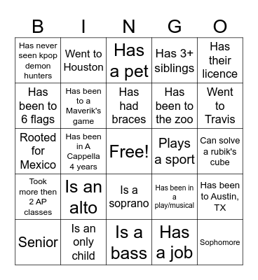 Choir Camp Bingo 2026 Bingo Card
