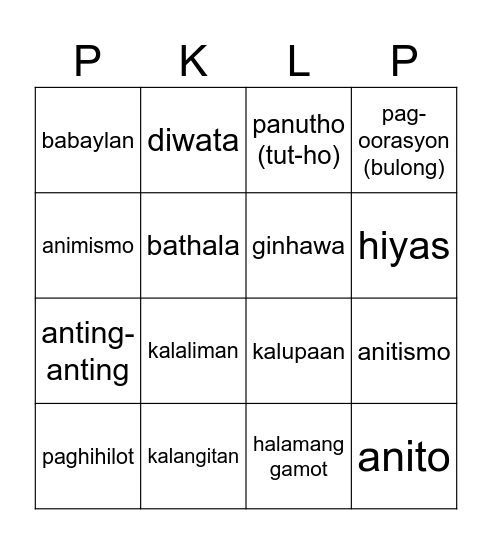PKLP BINGO Card