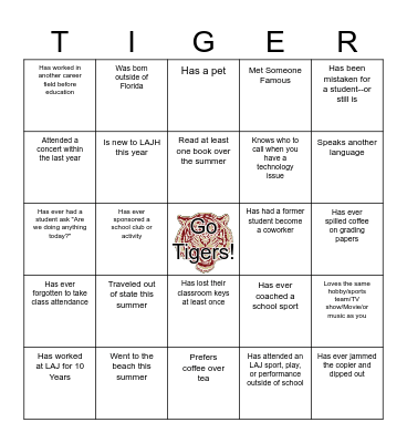 LAJH Tiger Hunt: Find Someone Who... Bingo Card