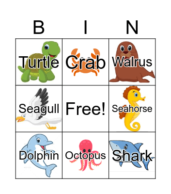 Sea Animals Bingo Card