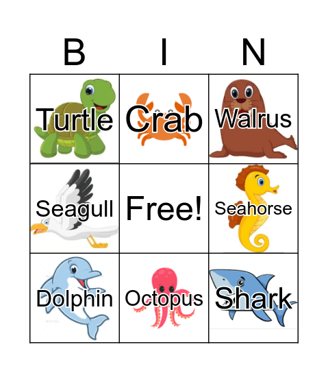Sea Animals Bingo Card