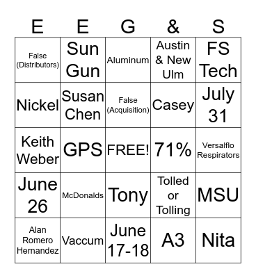 Commodity EEG&S Bingo Card