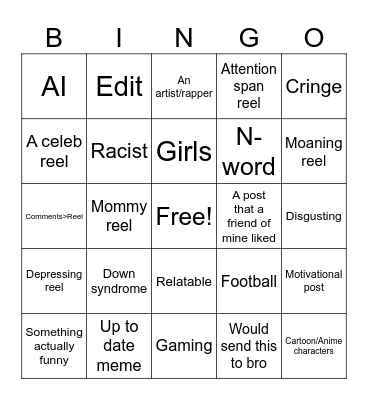 Instagram Bingo Card