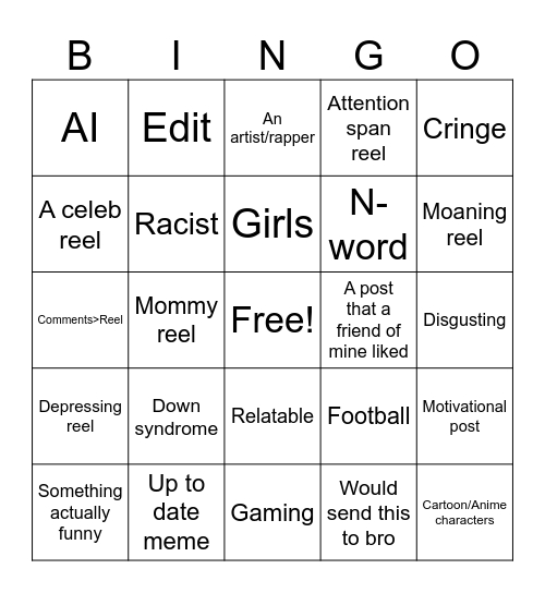 Instagram Bingo Card