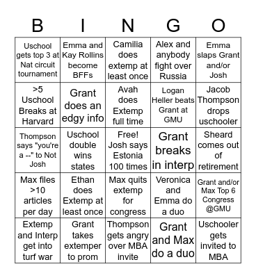 2017-2018 Uschool Extemp Bingo Card