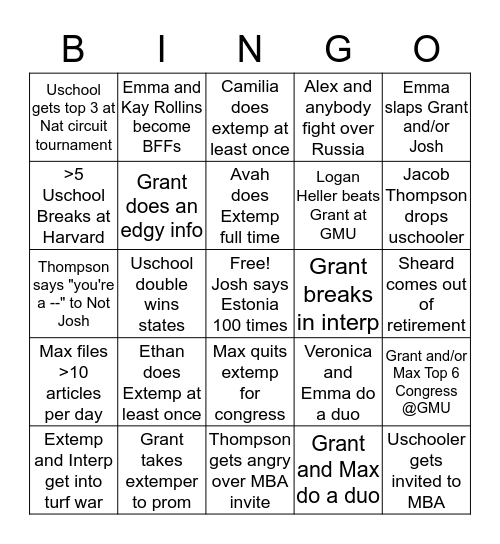 2017-2018 Uschool Extemp Bingo Card