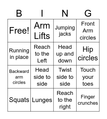 Fitness Bingo Card
