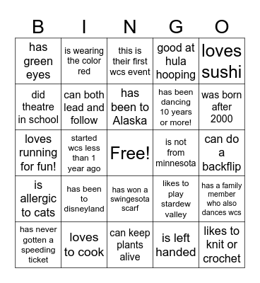 Swingesota bingo Card