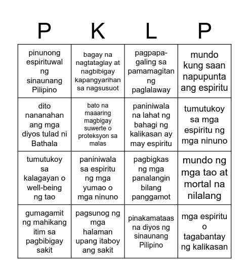 PKLP BINGO Card