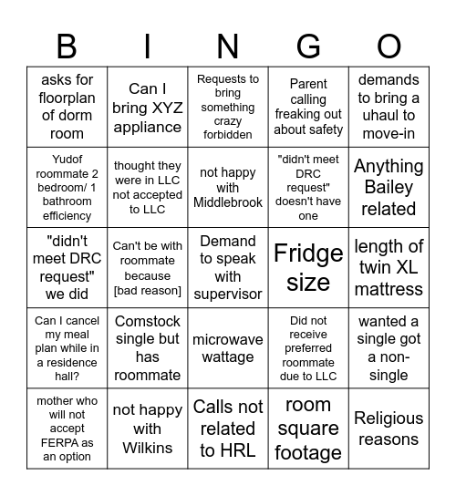 H&RL Bingo Card