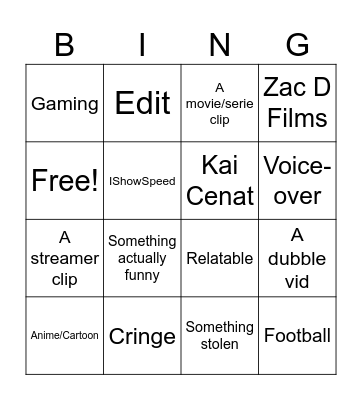 YT Shorts Bingo Card
