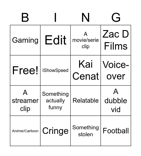 YT Shorts Bingo Card