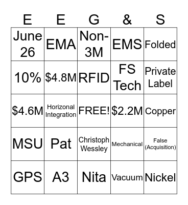 Commodity EEG&S Bingo Card